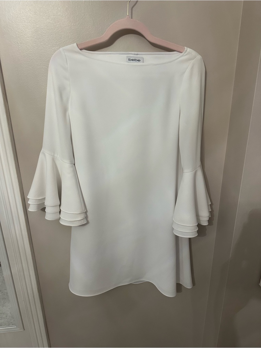 bebe White Layered Bell Sleeve Mini Dress